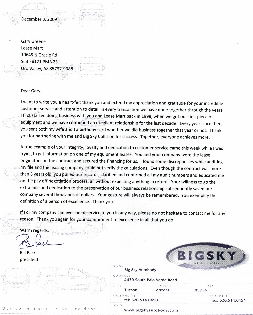 Letter from Big Sky Auto Body
